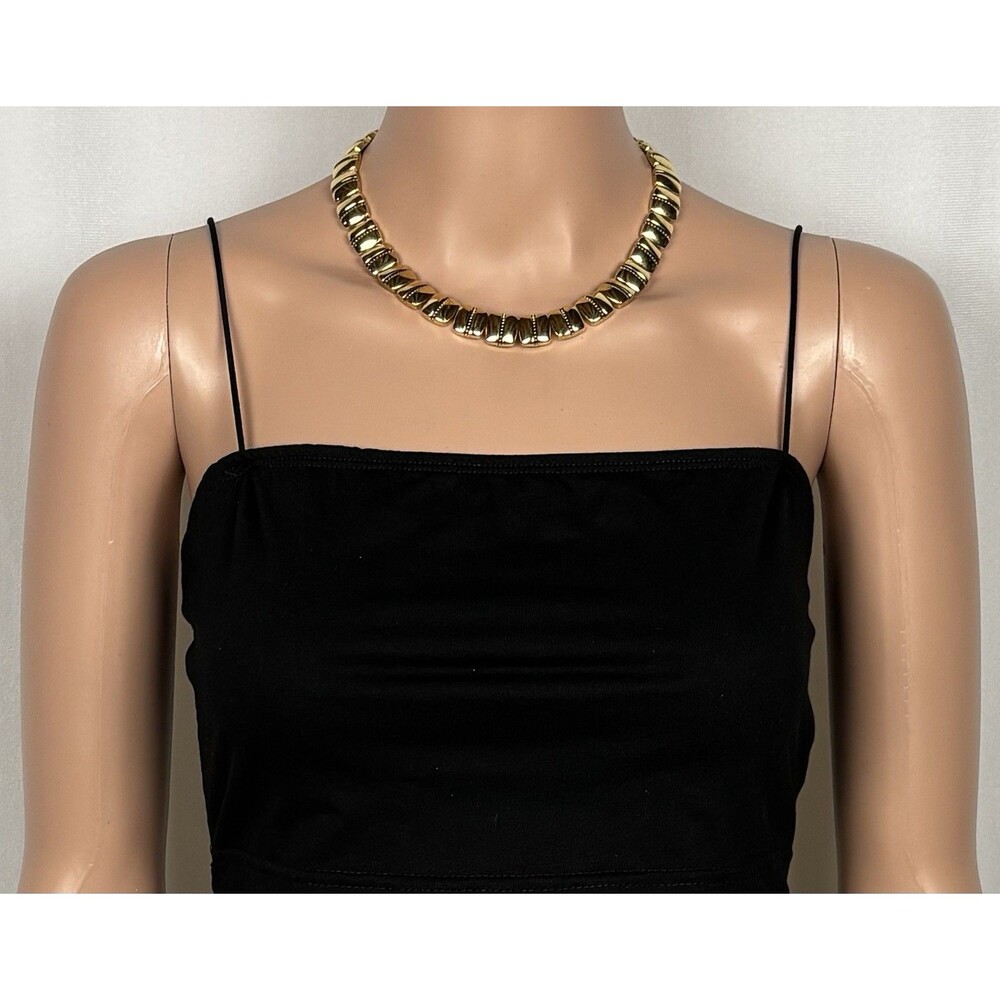 Vintage Napier Gold Tone Textured Bookchain Link Necklace Bold Statement Jewelry